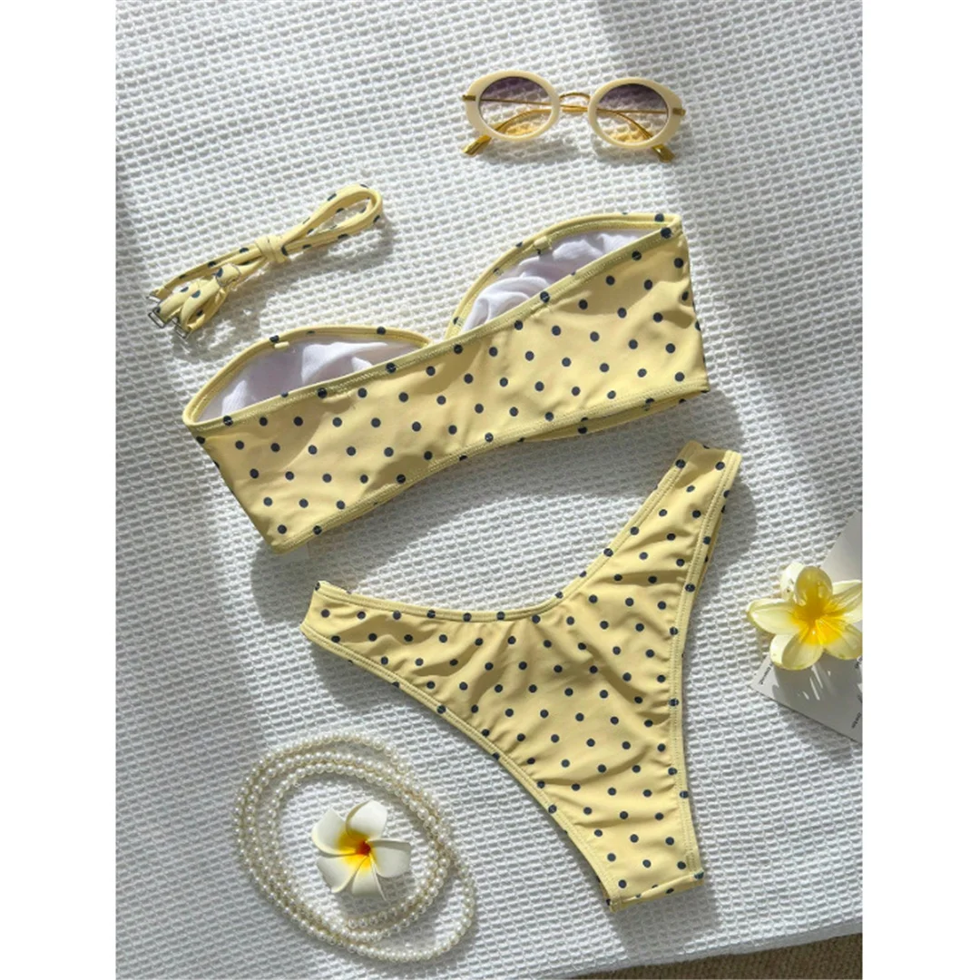 XS - L Polka Dot Bandeau Bikini Women Swimwear Female Swimsuit Two-Pieces Bikini Set Brazilian Bather Bathing Suit Swim V8024 – Detail 4