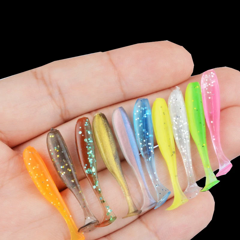 

100 шт., мини-мягкие рыболовные приманки, приманка с Т-образным хвостом, искусственная приманка, аксессуары для рыболовных снастей