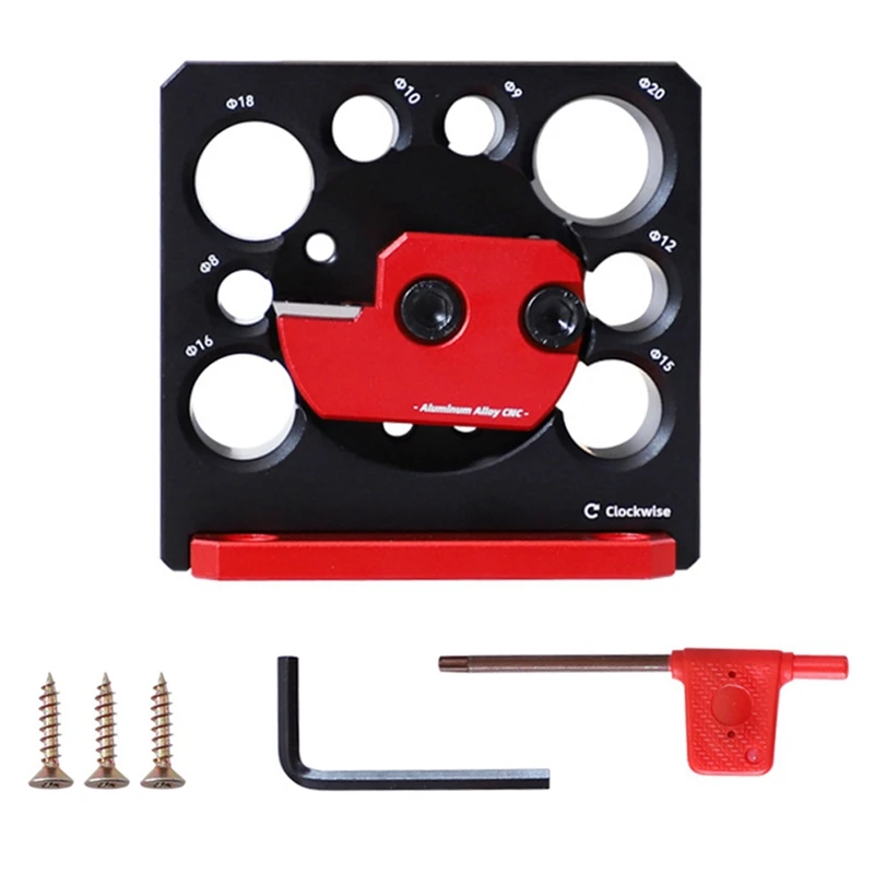 1Set pembuat Dowel yang dapat disesuaikan, Jig 8 mm-20 Mm dengan pisau karbida perlengkapan pertukangan paduan hitam & merah