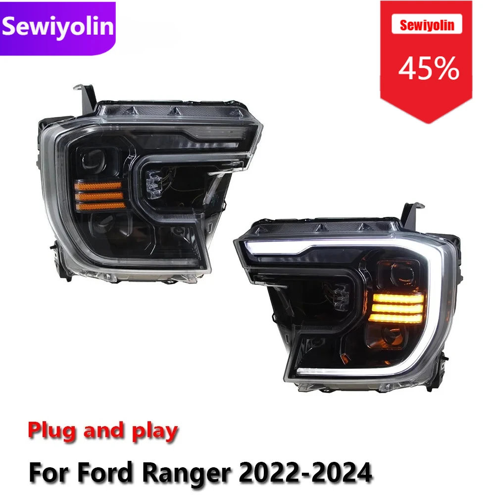 

Автомобильные светодиодные фары DRL в сборе для Ford Ranger T9 2022-2024 противотуманные фары DRL тормозной указатель поворота Plug and Play