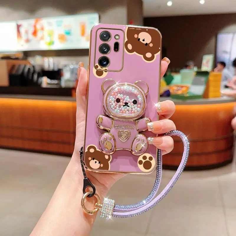Diamant-Handgelenkschlaufe, Lanyard, niedlicher Bär, Handyhalter, Hülle für Samsung Galaxy Note 8, 9, 10, 20, Pro, Ultra Lite, Ständer auf der Rückseite