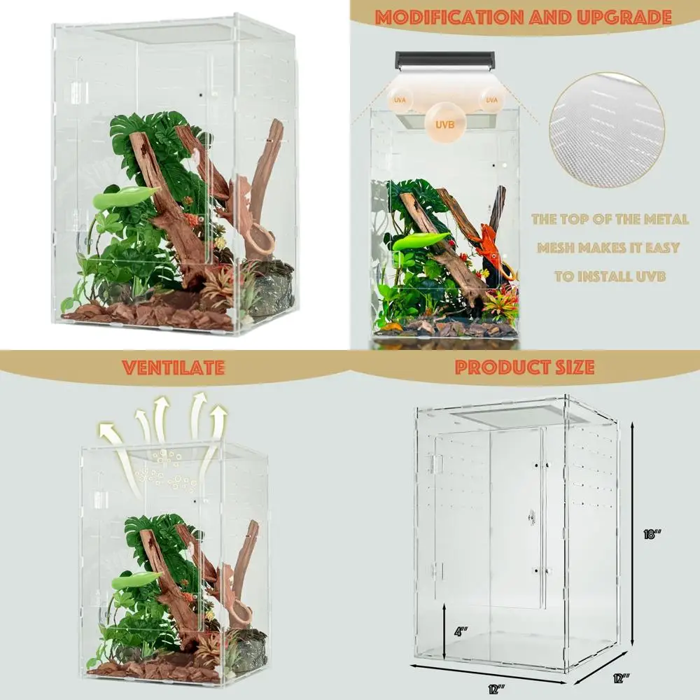 

10 Gallon Acrylic Terrarium for Crested Geckos, Lizards, Spiders, and Snakes - Clear Habitat Enclosure