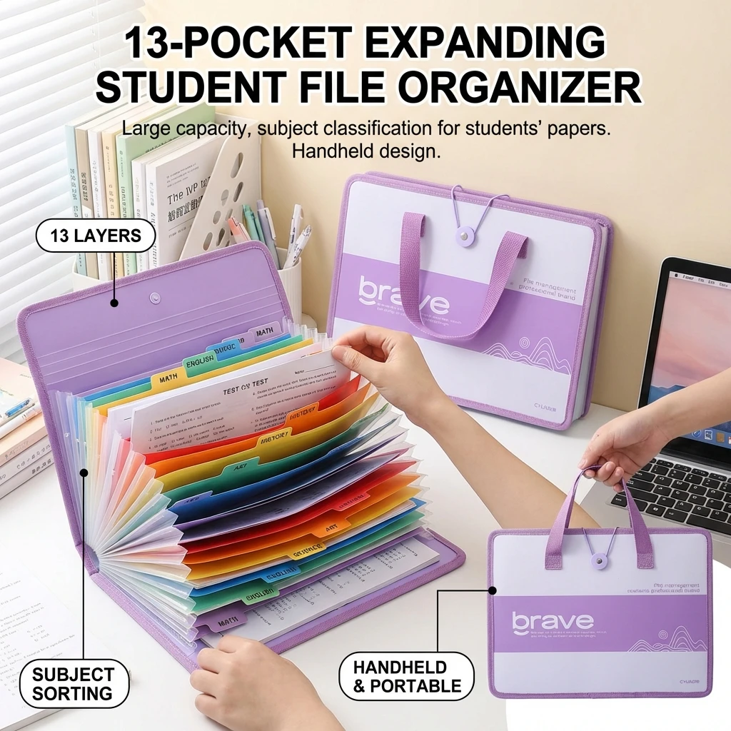 

13-слойный расширяемый органайзер для документов, папка для экзаменационных работ, многокарманный, с классификацией по предметам, большой емкости