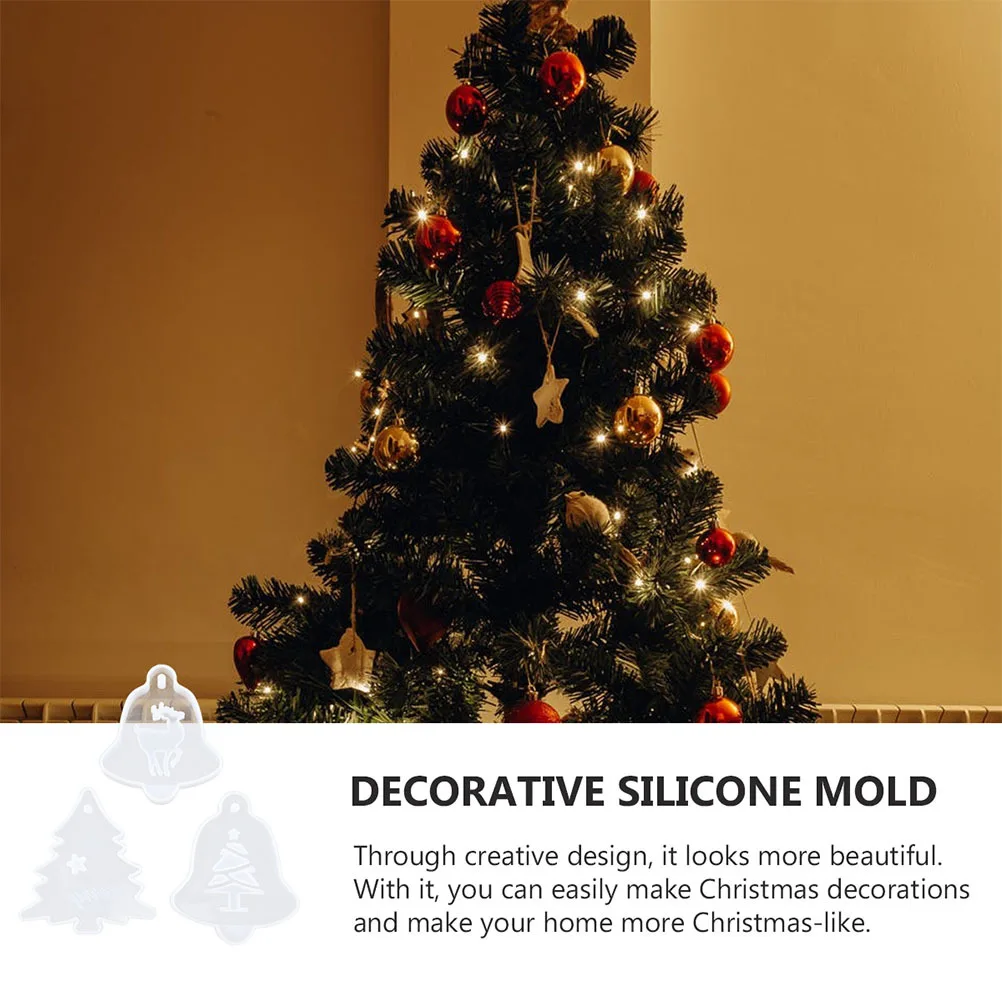 

4Pcs Silicone Crystal Epoxy Pendant Mold DIY Xmas Hanging Ornament Mold Christmas Tree Hanging Tag Silicone Die