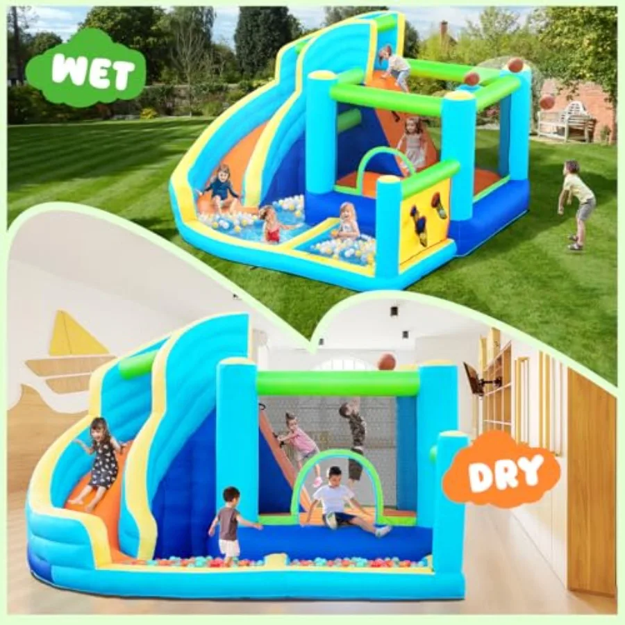 Tobogán acuático inflable para casa de rebote, parque acuático con castillo de seguimiento con pared trepadora, piscina para saltar y salpicaduras, salto interior y exterior