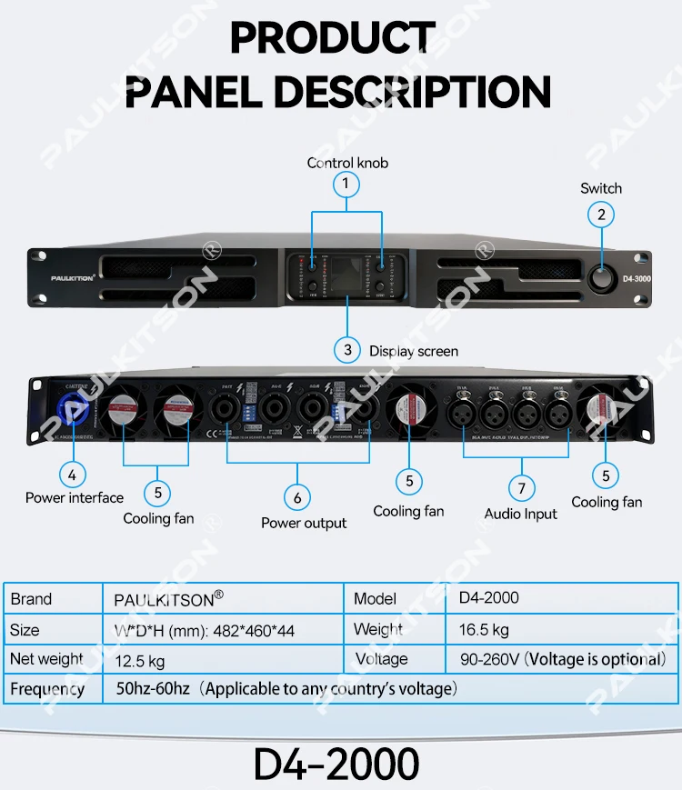 Paulkitson PD4-3500 4-Kanal SIC Digital Class D Leistungsverstärker mit hoher Ausgangsleistung für professionelle Bühnen-, Bar- und Konzert-Audio-Lautsprecher – Detail 17