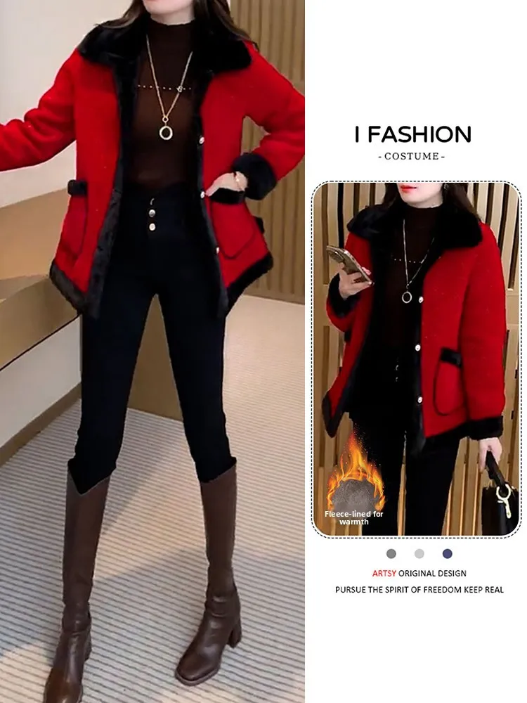 

Модная стеганая куртка на флисовой подкладке для женщин, зима 2026, новая модель, свободный крой, на молнии, с вставками, защита от морщин, для повседневной носки