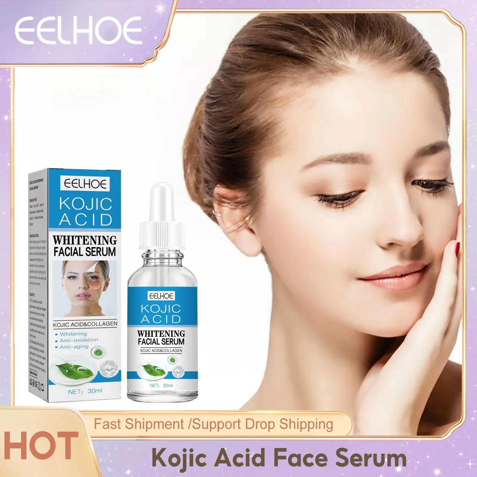 

Kojic Acid Face Serum Fade Fine Lines Dark Spots Remover Hydrating Moisturizing Lightening Skin Care Improve Loose Skin Essence