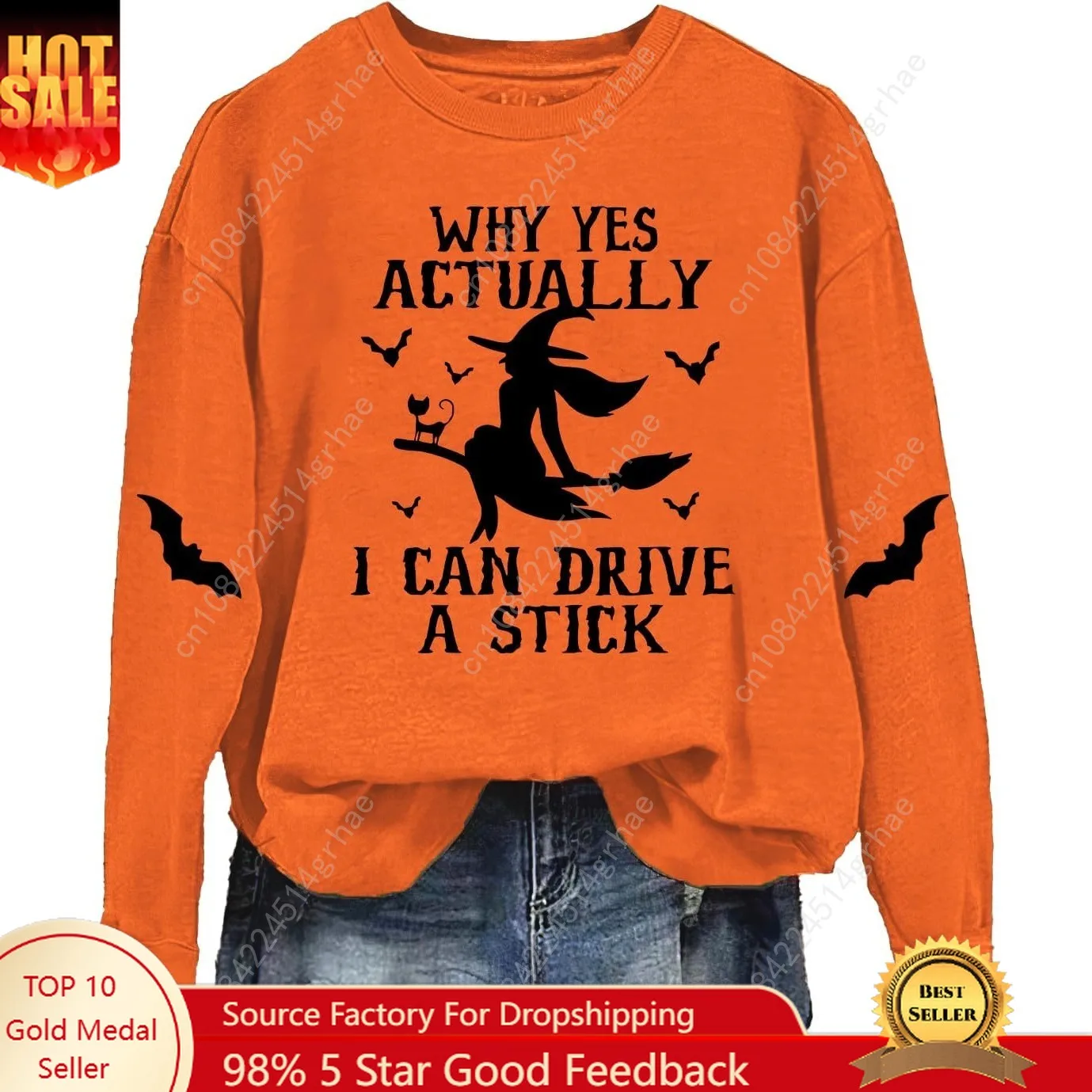 

Funny Novelty Halloween Witch Print Crew Neck Sweatshirt for Women Long Sleeve