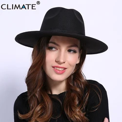 CLIMATE Women Jazz Fedora Cowboy Hat Ladies Jazz Hats for Woman Man Fedoras Cap Fashion Polyester Woolen Cap Hat Cowboy Fedora