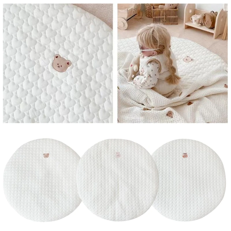 Lovely Animal Head Embroidery Playmat Small Kids Play Mat Multifunctional Tent Carpet Soft & Breathable for Toddlers