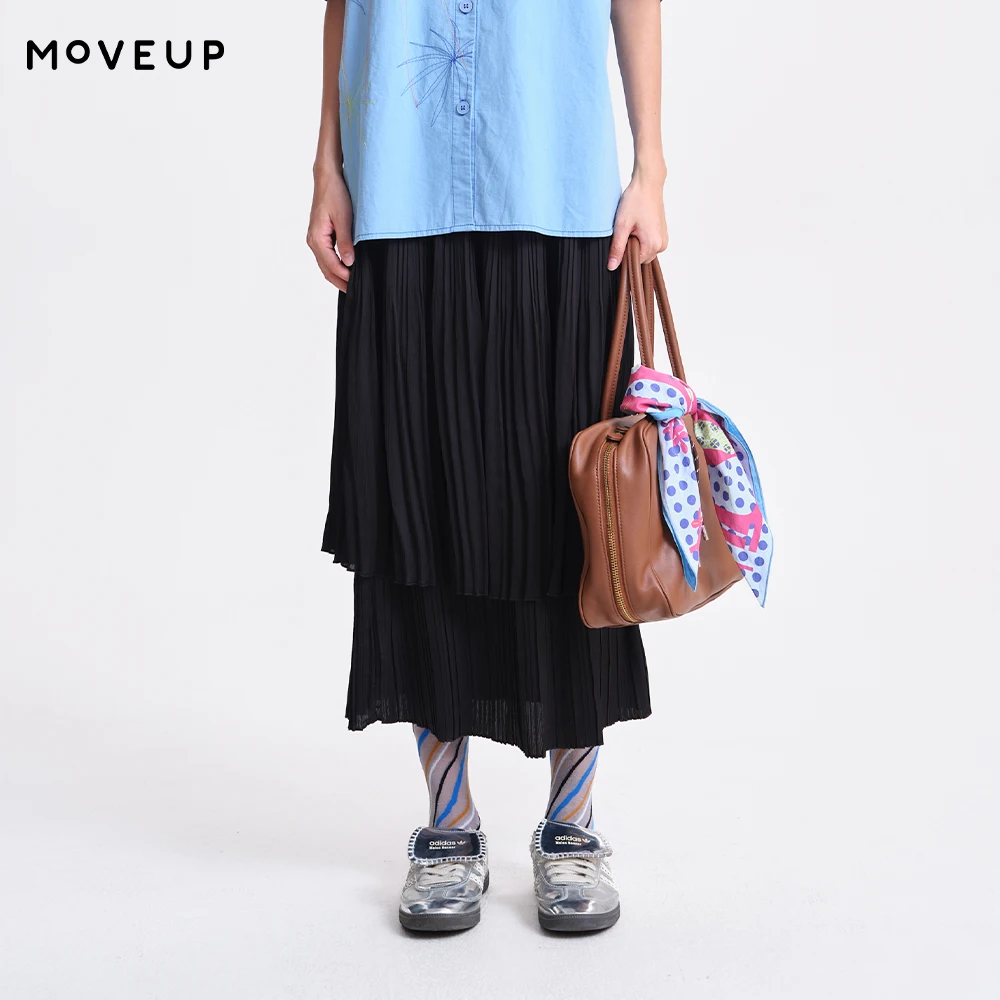 

Женская плиссированная юбка-миди MOVEUP цвета хаки в полоску, новинка весны 2026, с эластичной высокой талией, двухслойная, повседневная, А-силуэт, 3ELC20603