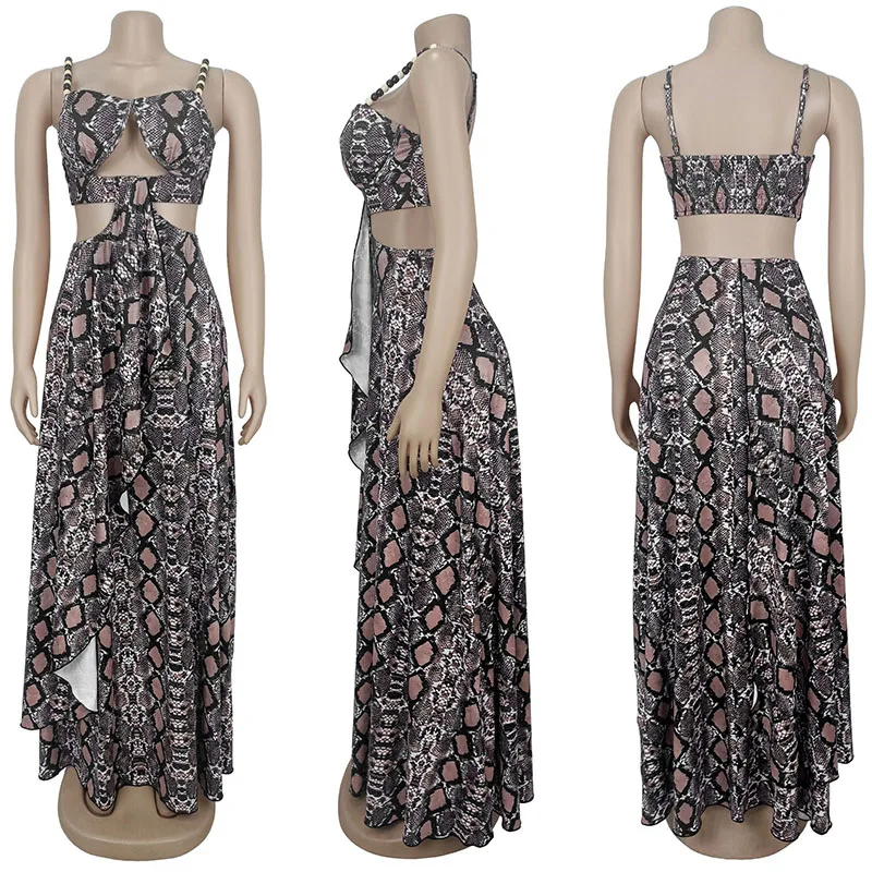 Seksowne Sukienki Maxi z Wycięciami i Nadrukiem Damskie Eleganckie Sukienki na Cienkich Ramiączkach z Dekoltem w Serek Bez Rękawów z Odkrytymi Plecami w Kształcie Litery A na Imprezę Klubową Urodziny Długa Sukienka