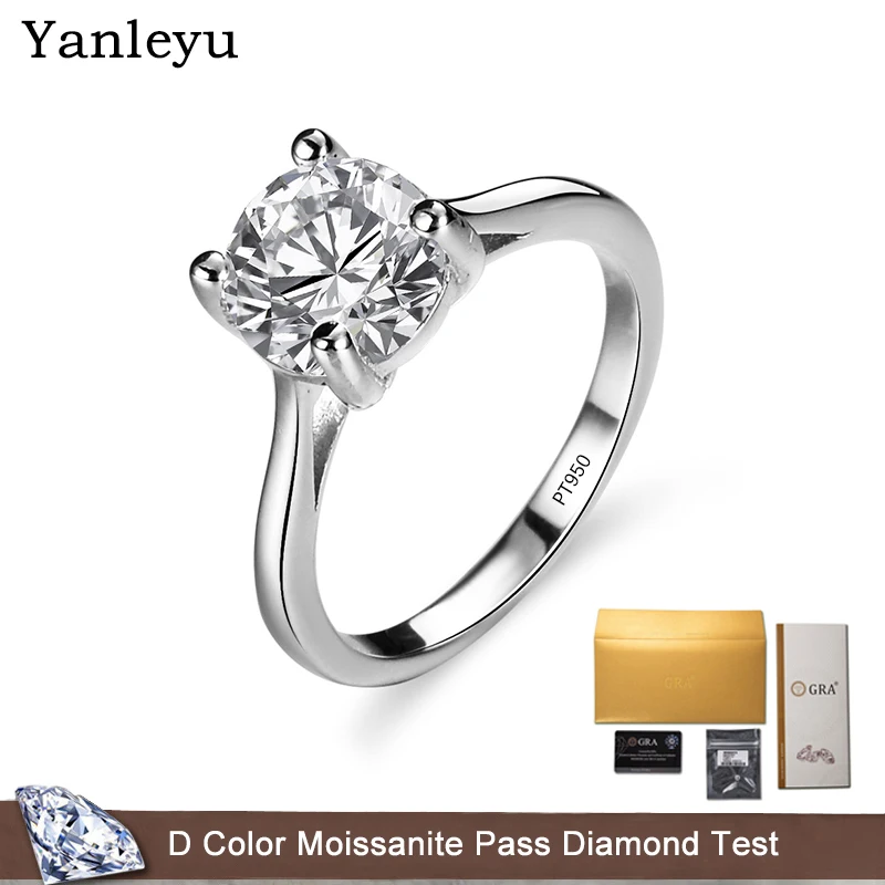 

Yanleyu Real 2ct 3ct D Color Moissanite Diamond Wedding Engagement Rings For Women Pure Solid PT950 Platinum Fine Jewelry