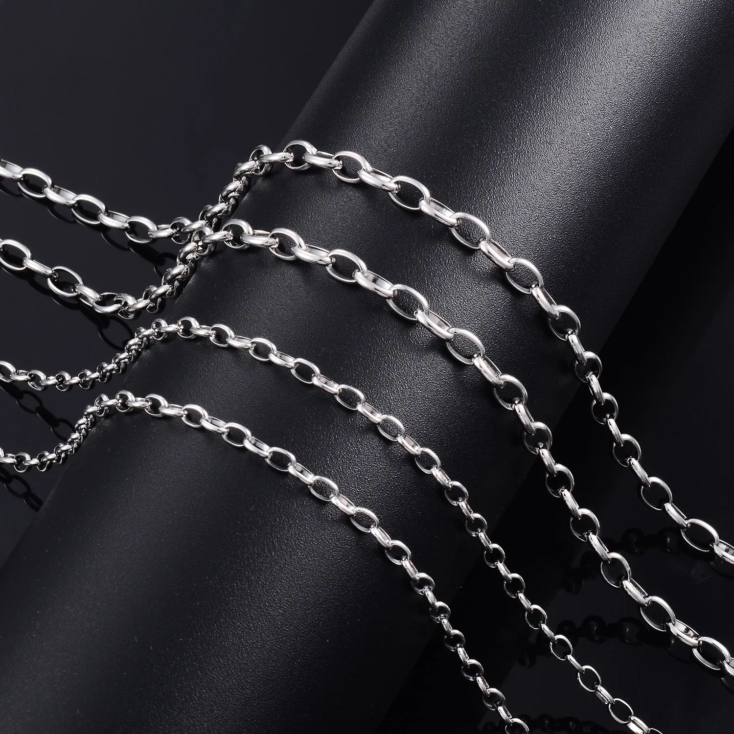 Yadreva Herren Damen Edelstahl Rolo Halskette Ovale O-Kette Silberfarben Kubanische Gliederkette DIY Schmuckzubehör – Detail 2