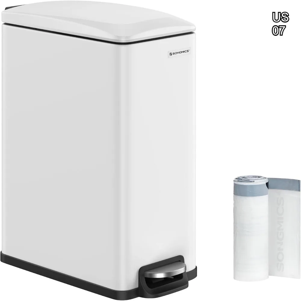 

Slim 13-Gallon Trash Can with Soft-Close Lid, Inner Bucket, Step Pedal, Stainless Steel, Includes 15 Bags for Narrow Spaces