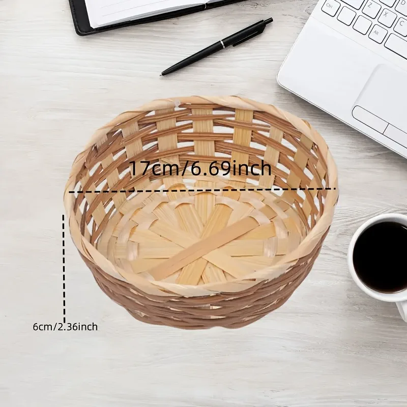 6 قطع من سلال تخزين دائرية منسوجة من الخيزران الطبيعي - سلال تنظيم منزلية مصنوعة يدويًا، حاويات طاولة طعام للرف