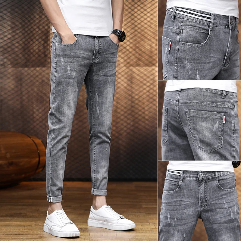 

Мужские джинсы Slim Fit: модные повседневные, эластичные, из денима, со средней посадкой, на молнии, с множеством карманов, молодежные, зимние 2025