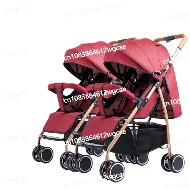 The twin strollers are lightweight, high-view, portable, sitting, lying down, split, and foldable for two-baby strollers