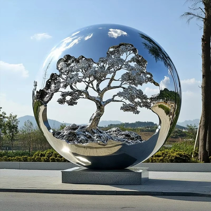 Stainless Steel Garden Sculpture Hotel Lobby Art Statue Water Feature Decoration