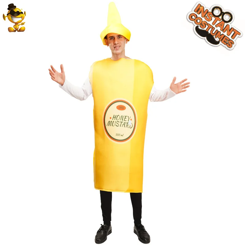 Costume de cosplay de couple pour hommes et femmes, moutarde épicée, ketchup, tenue de fête drôle imbibée d'Halloween, chapeau, vêtements de vacances