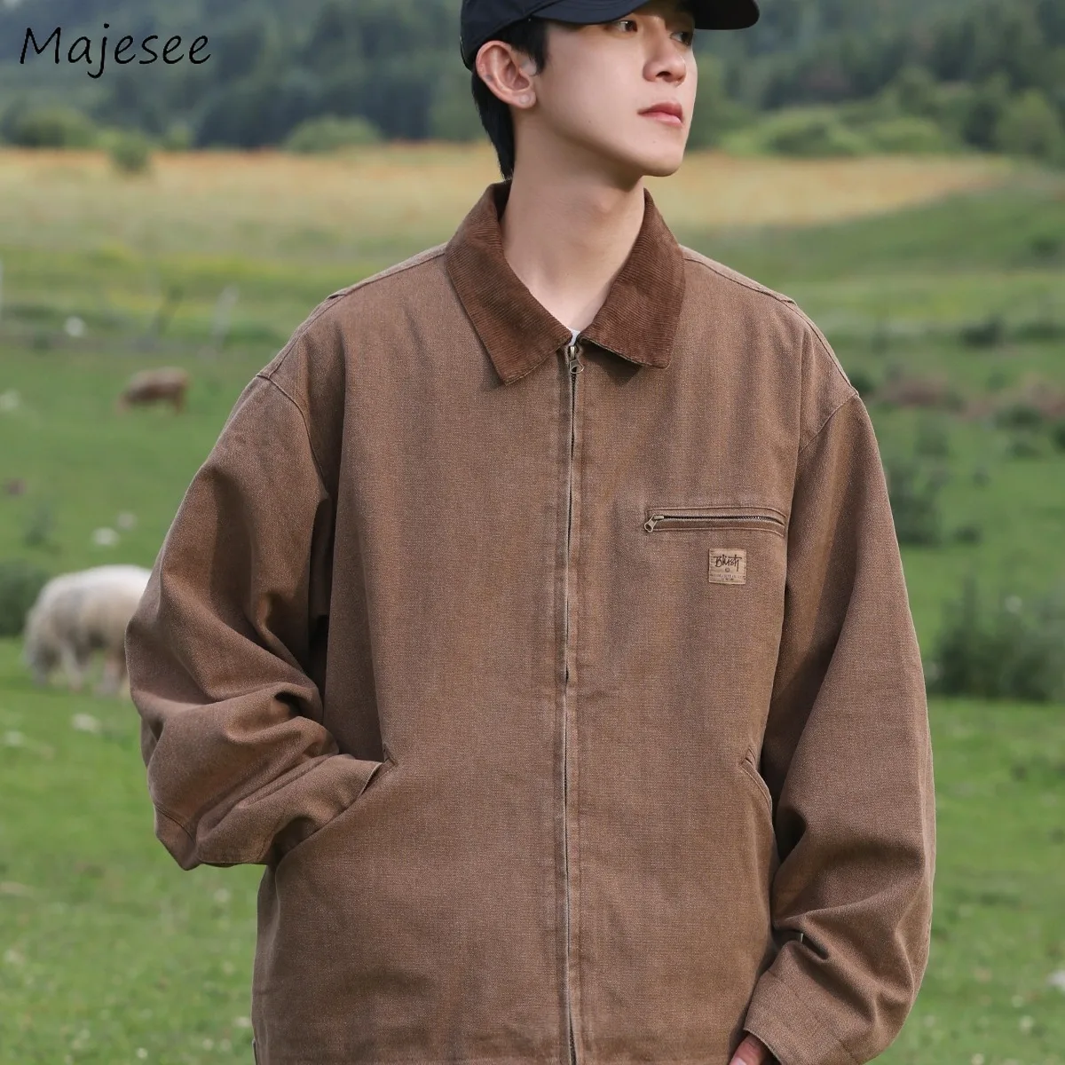 

Vintage Cargo Jackets for Men Casual Couples Outwear Unisex American Style Pockets All-match Streetwear Simple Chamarras Hombre