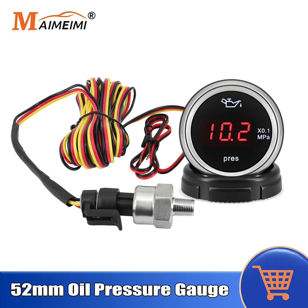 Medidor de pressão de óleo digital de 2 "52mm com sensor 1/8npt medidor de pressão de óleo automático 0-1.0mpa com alarme universal para carro de veículo 12v 24v