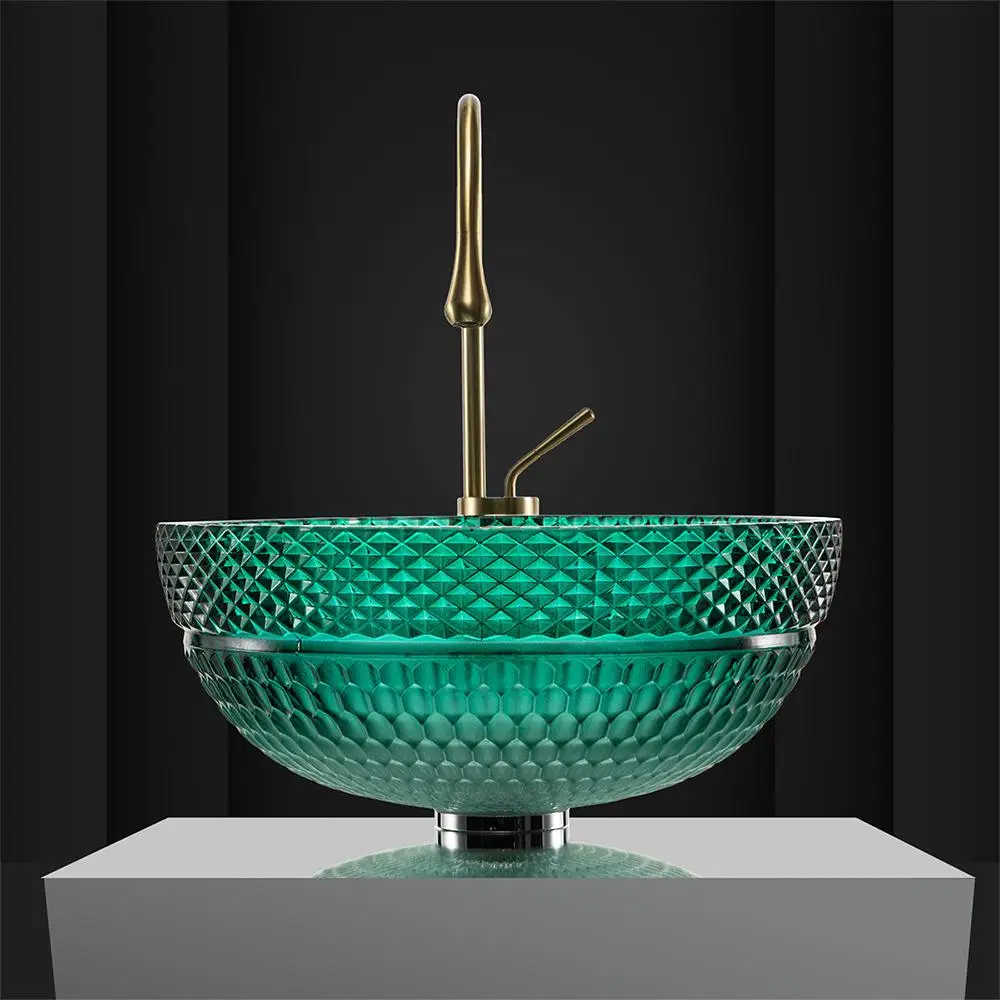 Nordic style glass washbasin, light luxury round countertop basin, creative honeycomb grid patterned washbasin GN086BA