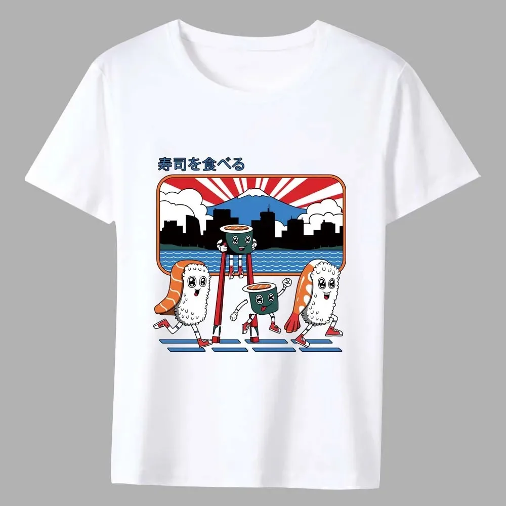 

New T-shirt Street Japanese Style High Quality White Printing Man Short Sleeve Tops Summer Commute Men's Short Sleeve Tees