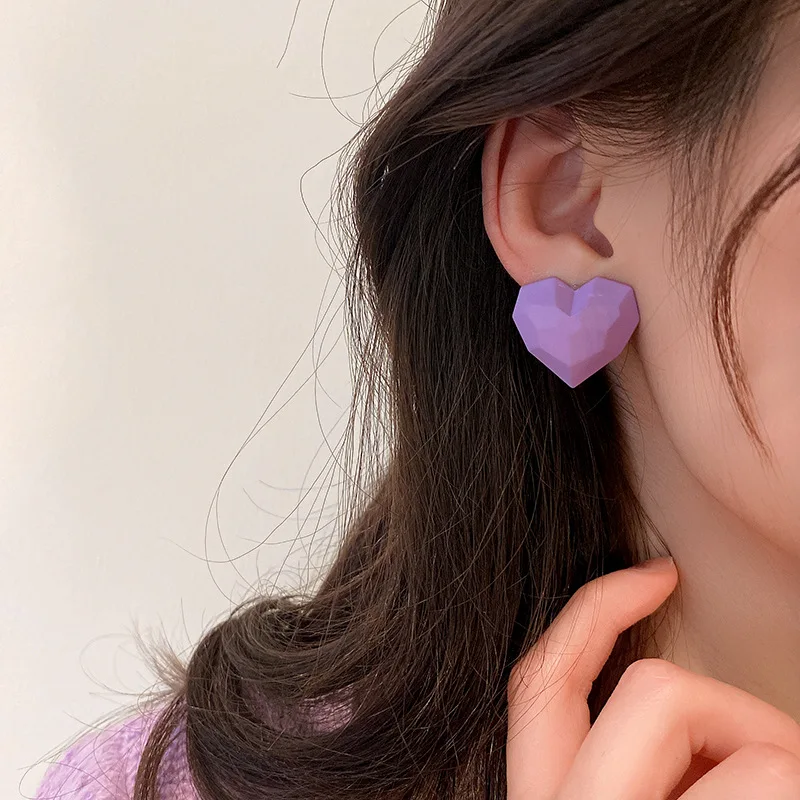 Vintage Cute Candy-colored Geometric Heart Earrings Acrylic Earrings for Women Frost Colorful Chunky Statement Tube Thick