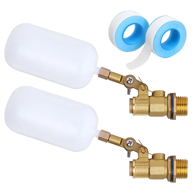 ABKP-2 Pack Water Float Valve 1/2 Inch, Brass Float Ball Float With Adjustable Arm, Automatic Fill And Control Water Level