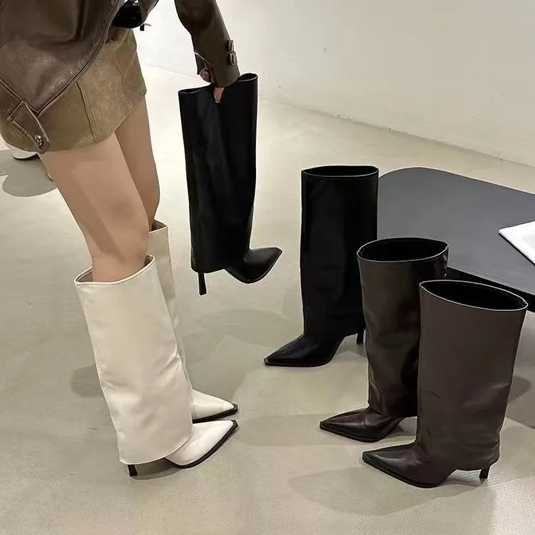 Women's 2026 New Pointed-toe Elegant Temperament High-heeled Knee-high Boots Spring and Autumn Trend One-leg Sleeve High Boots