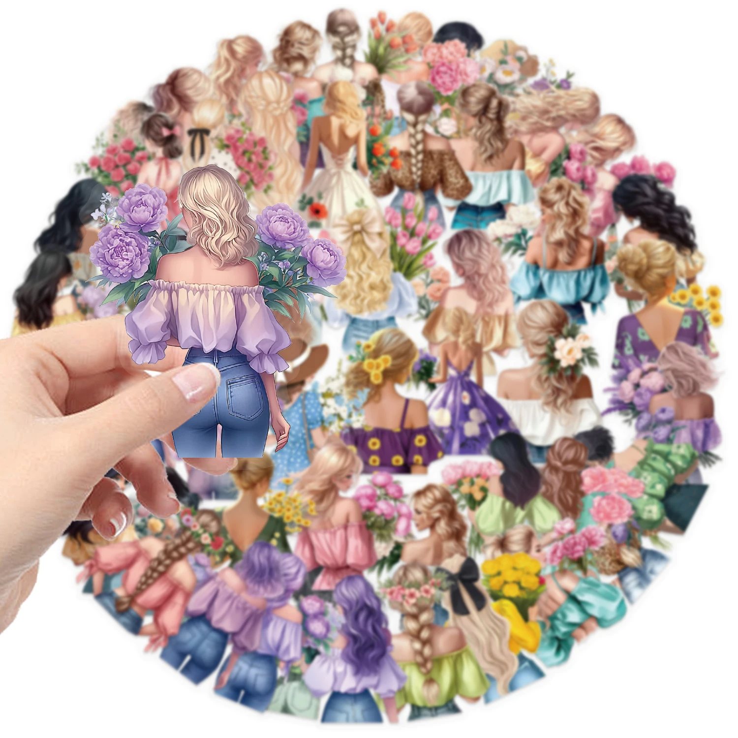50 個フラワーガール透明漫画ステッカー落書きスクラップブッキング電話スケートボード防水クールデカールパック