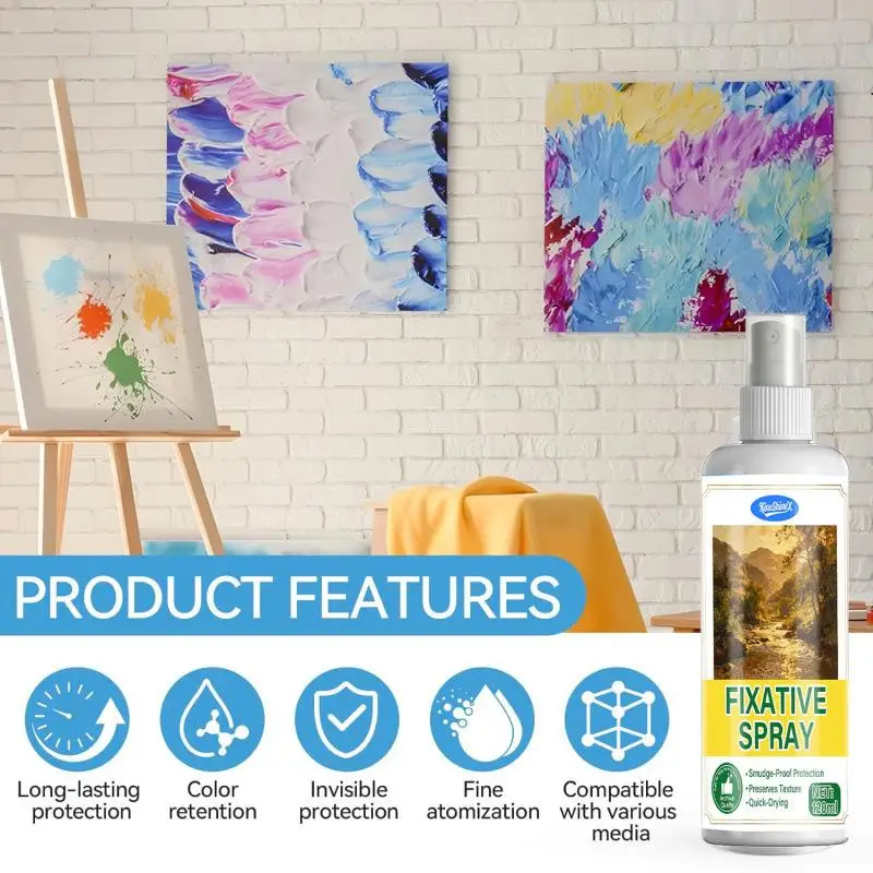 Mattierendes Fixierspray 120ml Kunstversiegelung Schnelltrocknend Verschmierfest für Bleistift, Kohle, Pastell, Aquarell, Acryl, Ölmalerei, Lack