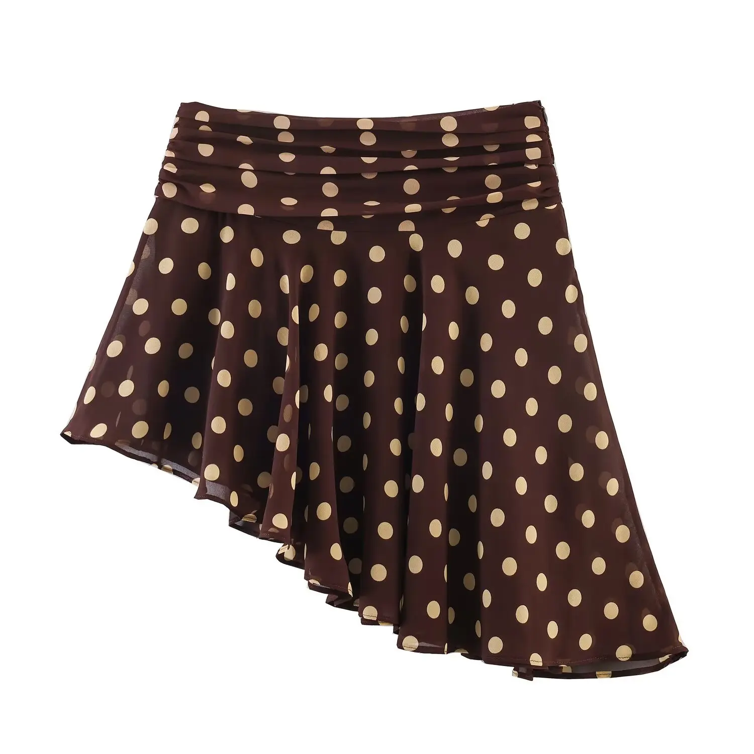 

Женская модная юбка в горошек, темно-коричневая юбка с подолом в горошек, мини-юбка с высокой талией и оборками, повседневный элегантный стиль S00Z