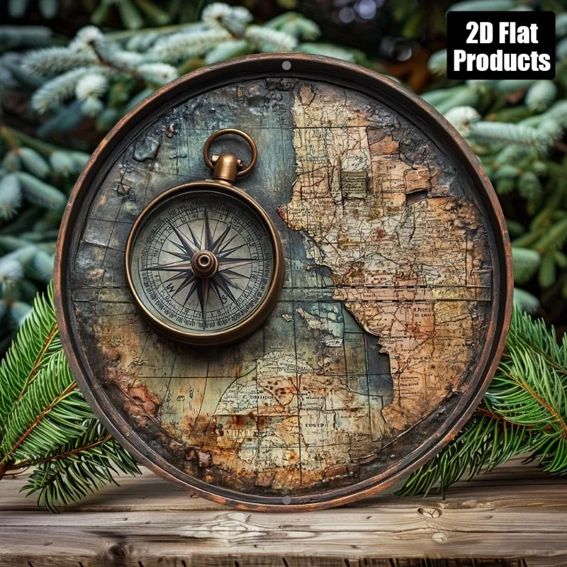 Vintage World Map Metal Wall Art, Aluminum Decorative Sign with Compass, Ideal for Home, Office, Bar, Kitchen, Living Room