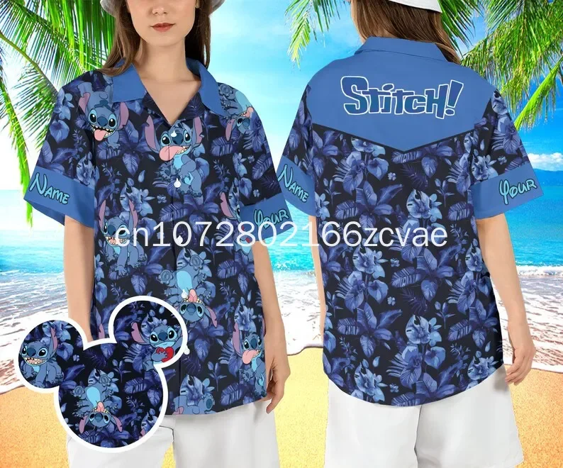 2024 New Disney Stitch Vacation Hawaiian Shirt Men And Women Button Up Hawaiian Shirt Fashion Beach Short Sleeve Shirt