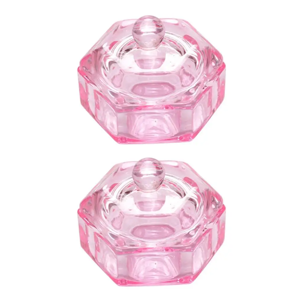

2Pcs Colored Crystal Glass Cup for Nail Manicure Mixing Powder Container Pink Lid Practical Nail Salon Supply