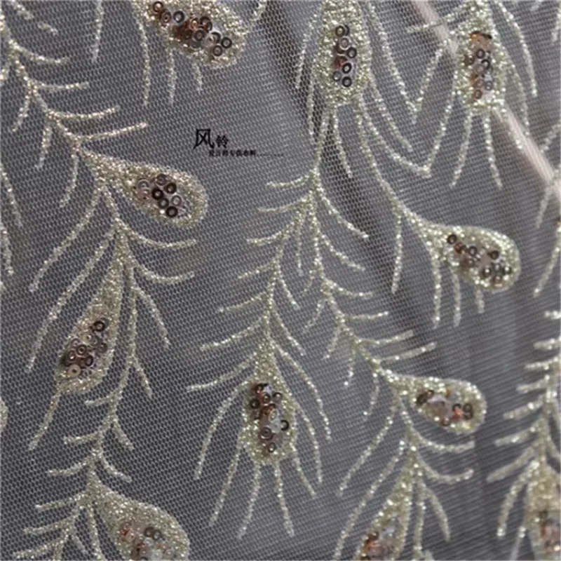 Sequin Embroidered Mesh Fabric Creative for Clothing Wedding Dress Fashion Designer Handmade Diy Sewing Material Cloth