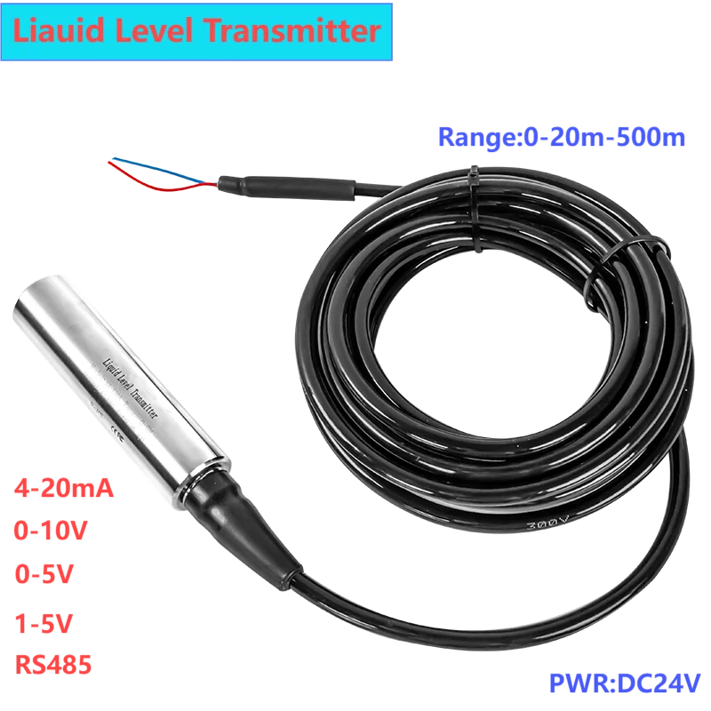 

0-5V Liquid Level Transmitter DC24V Hydrostatic Water Level Sensor 0-10V RS485 1-5V 4-20mA Water Level Transducer 0-20M 15M 10M