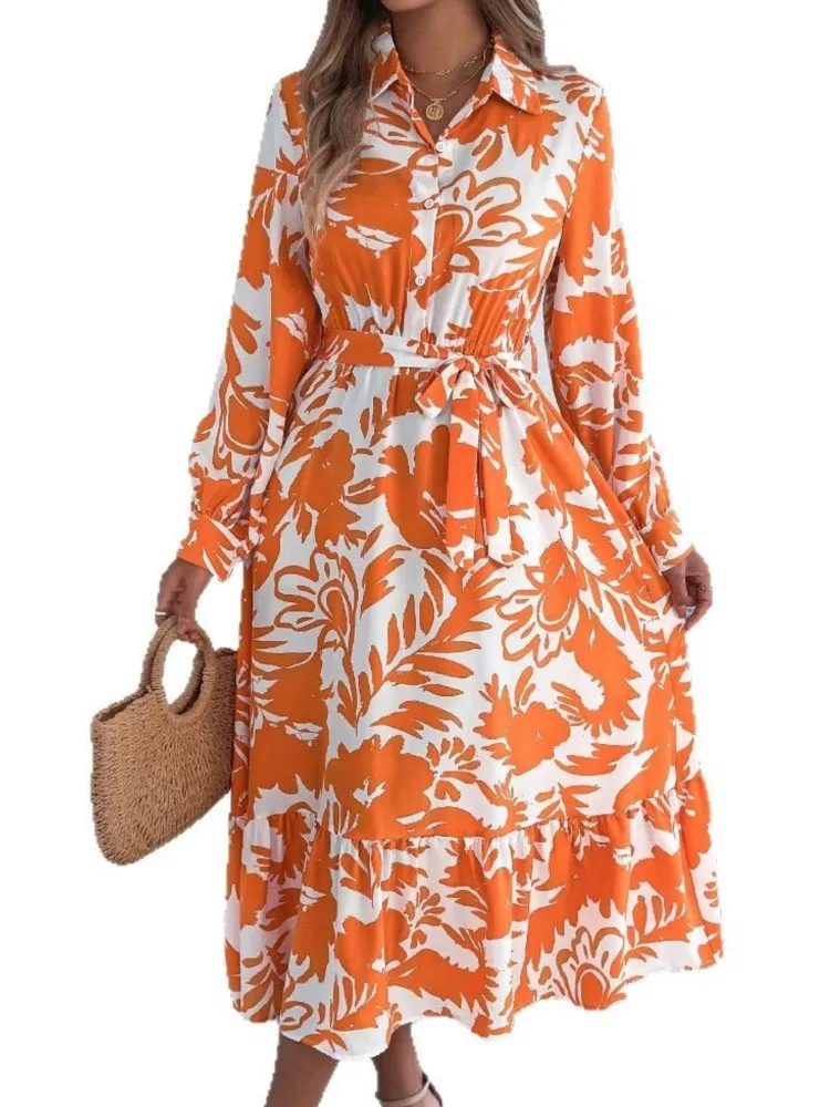 ฤดูร้อนผู้หญิงแฟชั่นชุดลําลองดอกไม้เสื้อแขนยาวชุด Ruffles Out วันหยุดสไตล์ชุด Office Lady เสื้อผ้า