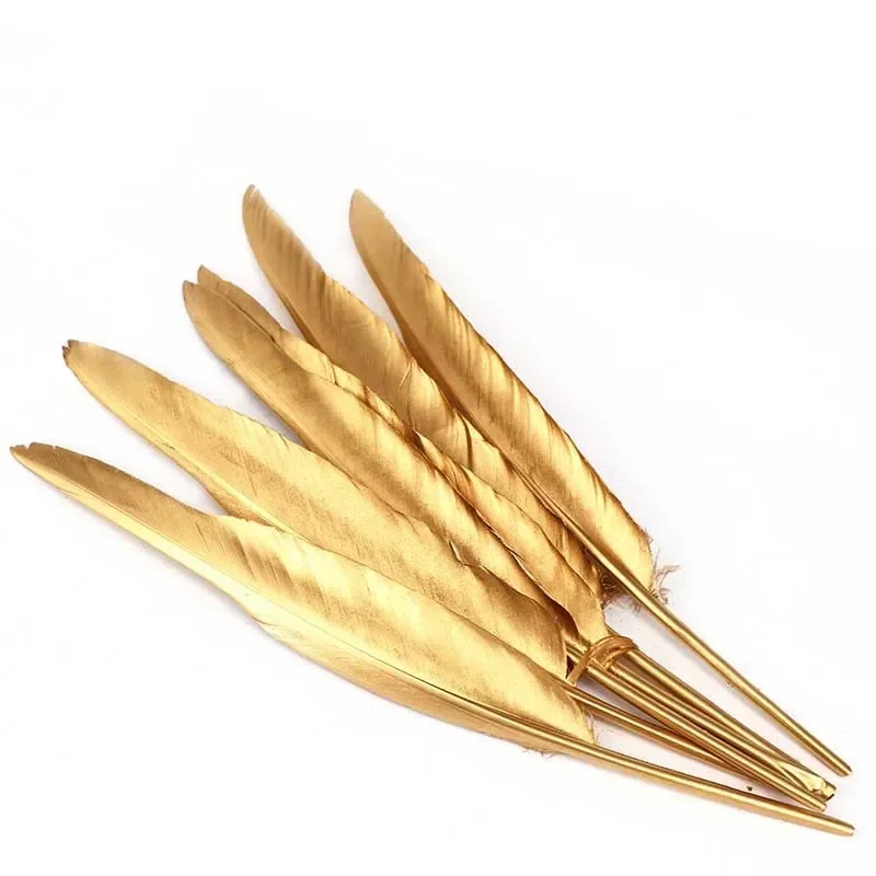 100pcs Gold Dipped Feather Natural Goose Turkey Feathers 30-35cm Wedding Party Gift Cake Decoration Balloon Filler DIY Crafts