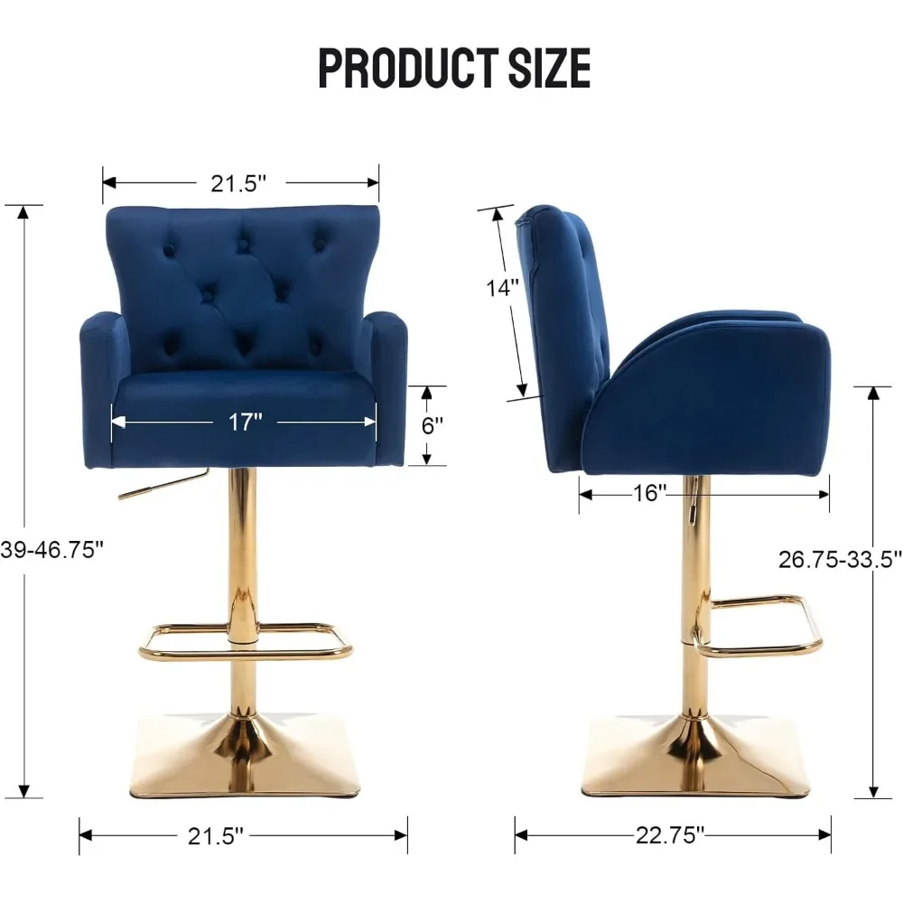 XMSJ-taburete de Bar ajustable de terciopelo, Juego de 2 piezas, moderno taburete de Bar giratorio acolchado suave, taburete alto de cocina con respaldo agrupado