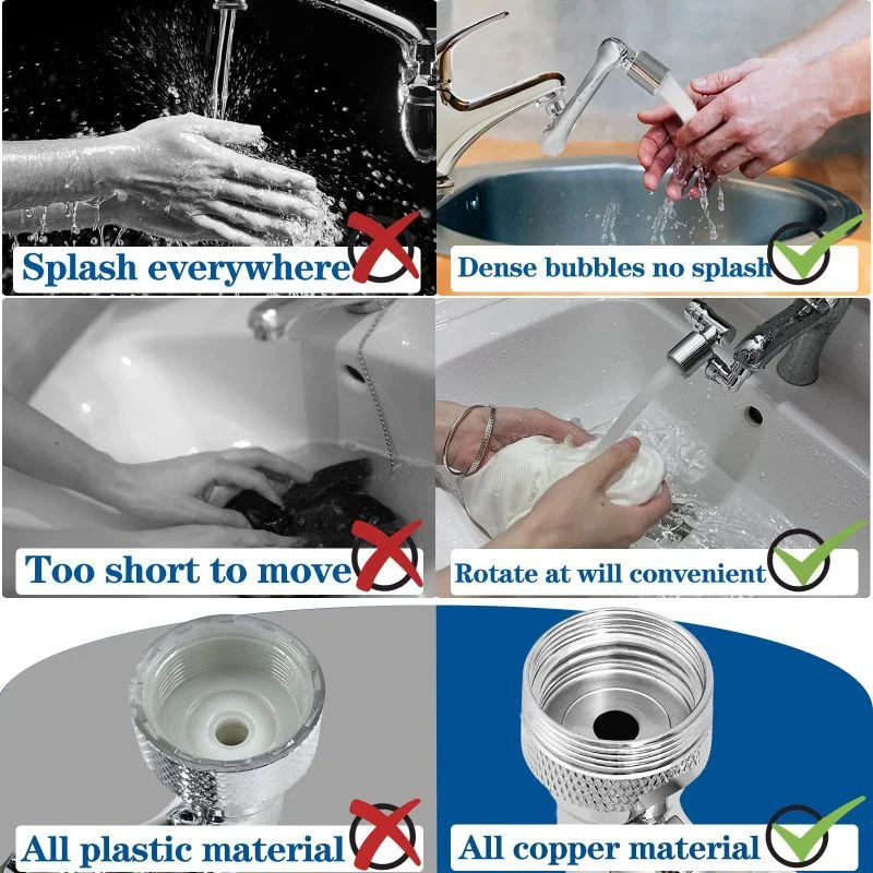 Robotic Arm Kitchen Faucet Aerator 1080° Rotation Extender Adapter Splash-proof Swivel Water Saving Plastic Faucet Spray Head