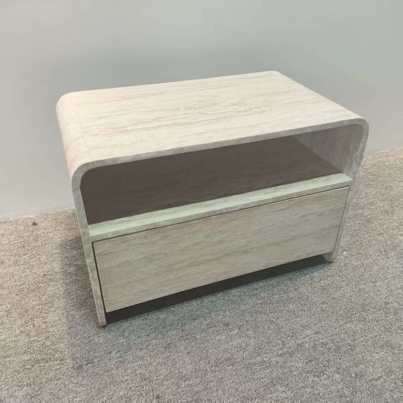 Modern luxury designer brand limestone marble bedside table bedside living room sofa side table bedroom furniture drawer cabinet