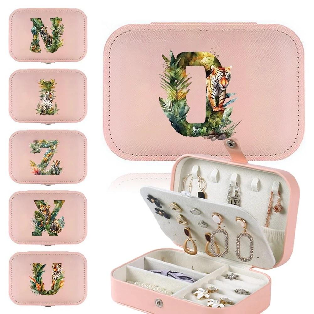 

New High-capacity Fashionable Minimalist Portable Waterproof PU Leather Jungle Tiger Letter Printing Pattern Jewelry Storage Box