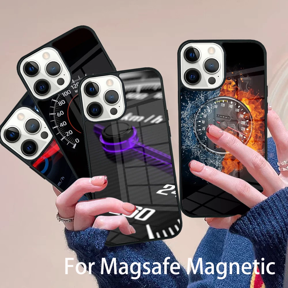 

Car Speed Dashboard Phone Case Magesafe Magnetic Wireless Charge Cover For IPhone 16 11 12 13 14 15 Pro Max Plus Mini