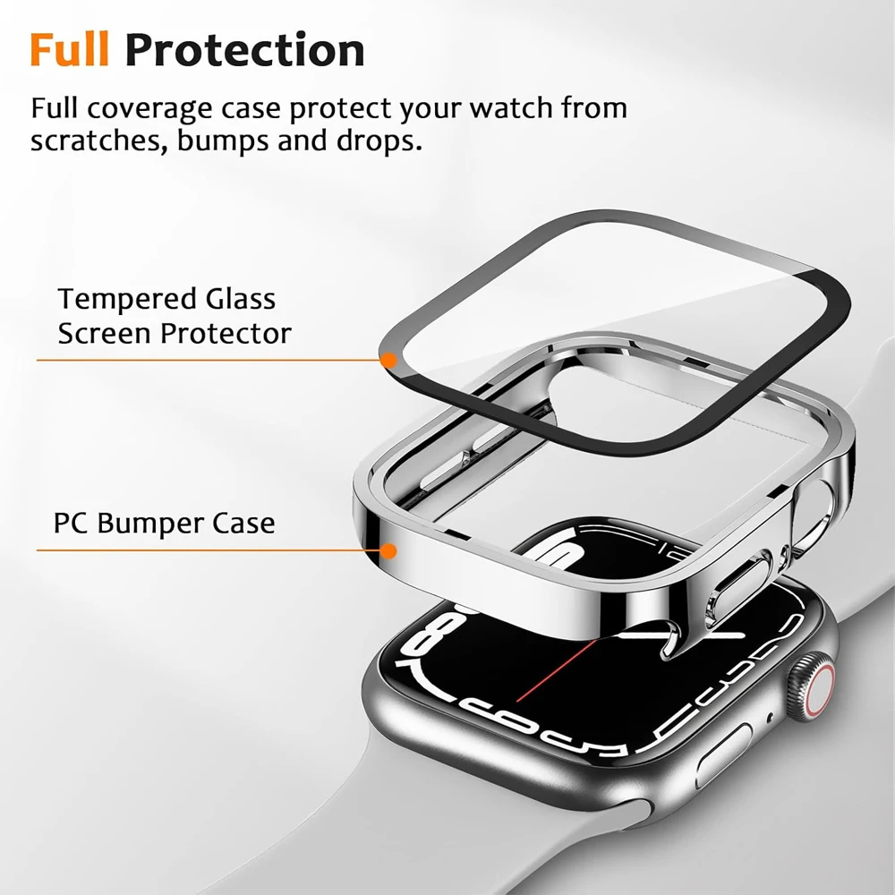Cover Case for Apple Watch 10 46mm 42mm 45mm 44mm 49mm 41mm 40mm Tempered Glass Screen Protector Series 7 8 9 SE 6 5 4 Ultra 2