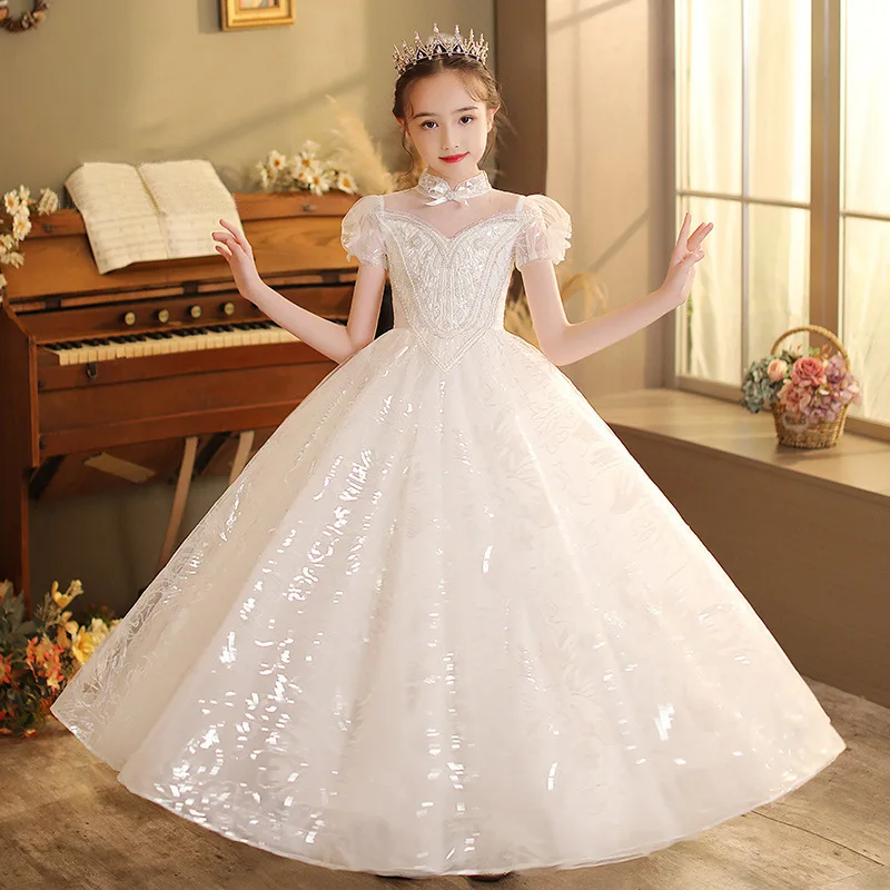 Child Girl white Evening Dresses for Party and Wedding Formal Ball Gown Sexy Long Cocktail Dress Cute Fluffy Prom Princess Frock