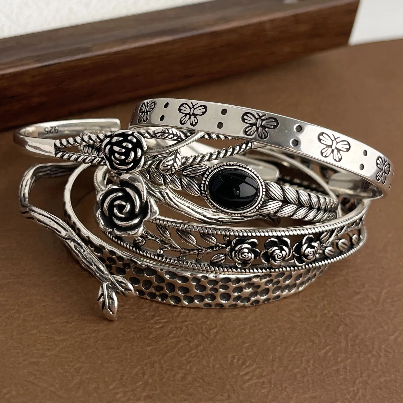 925 Sterling Silver Bracelets for Women Chain Accessories Trend Vintage Simple Rose Flower Pendant Party Jewelry Gift